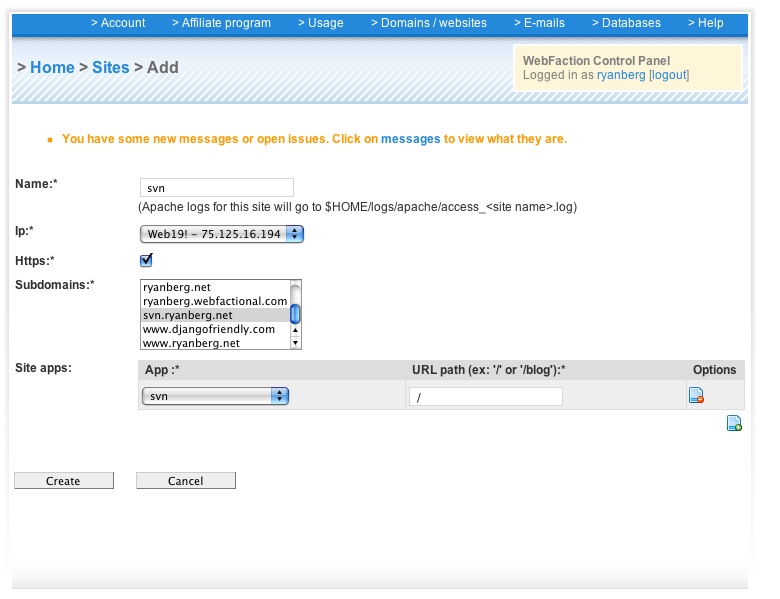 SVN on Webfaction: Mount SVN app at SVN subdomain