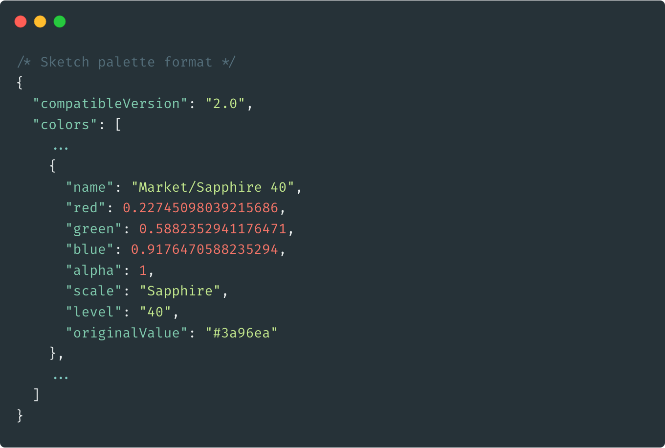 Screenshot of JSON code sample