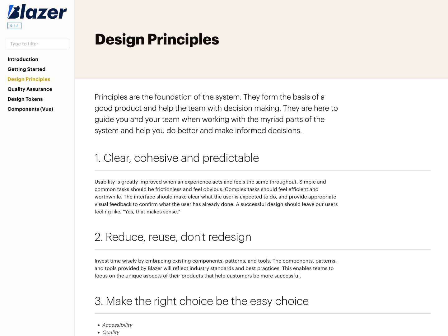 Blazer Design System documentation screenshot