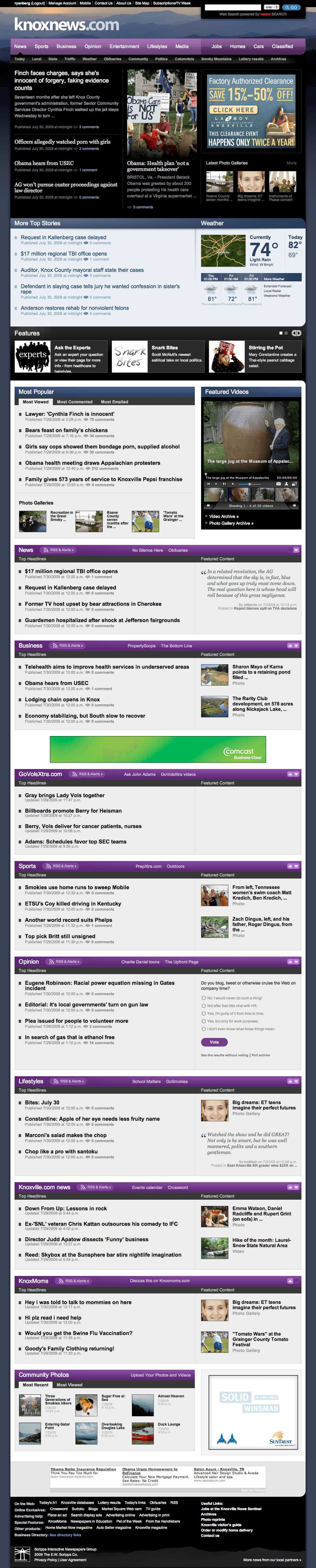 Screenshot of knoxnews.com homepage